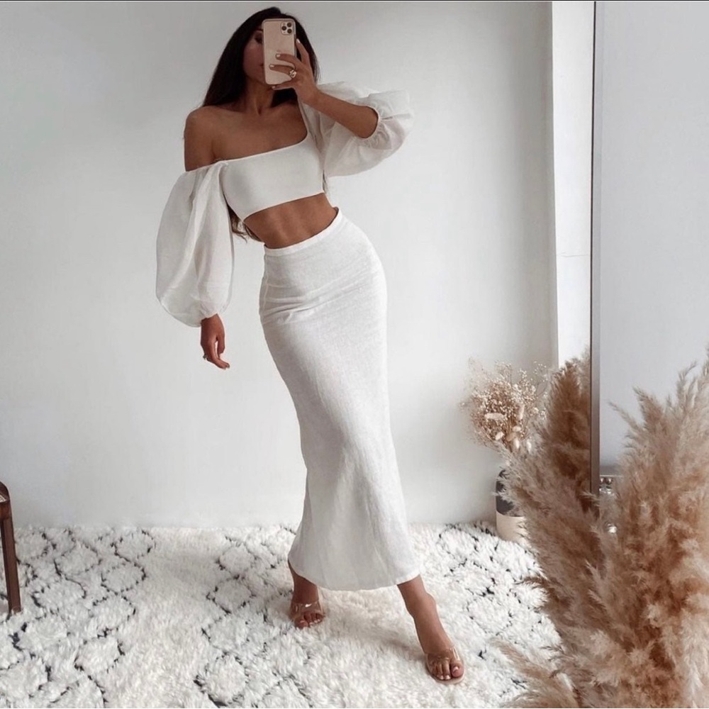 Zara oyster white Linen midi skirt